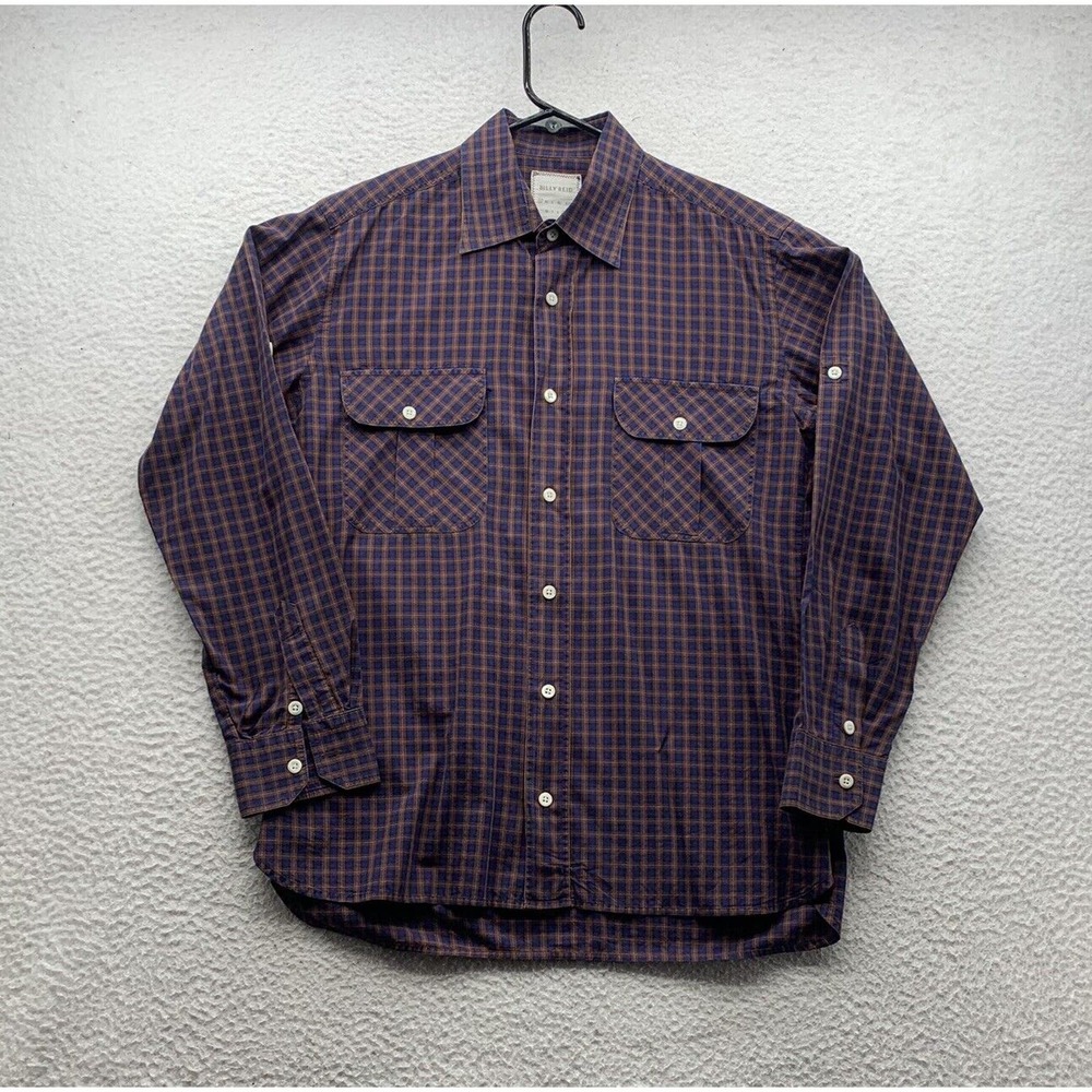 Billy Reid Button Up Shirt Mens Small 3 Plaid Check Blue Orange Preppy Designer